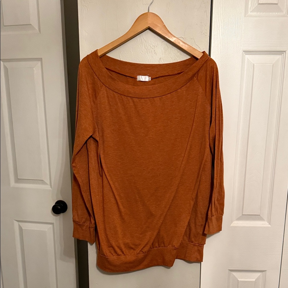 Rust Orange Long Sleeve Off The Shoulder Top